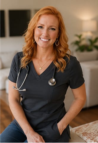 Portrait of Dr. Claire Gibson, DVM, in veterinary scrubs